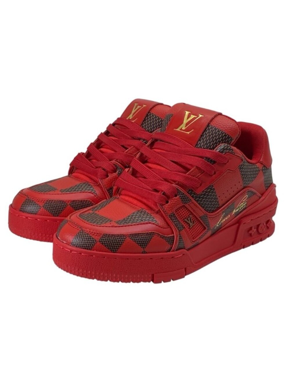 Louis Vuitton Trainers Line Sneakers Damier Pop Leather Rubber Red Shoes Casual